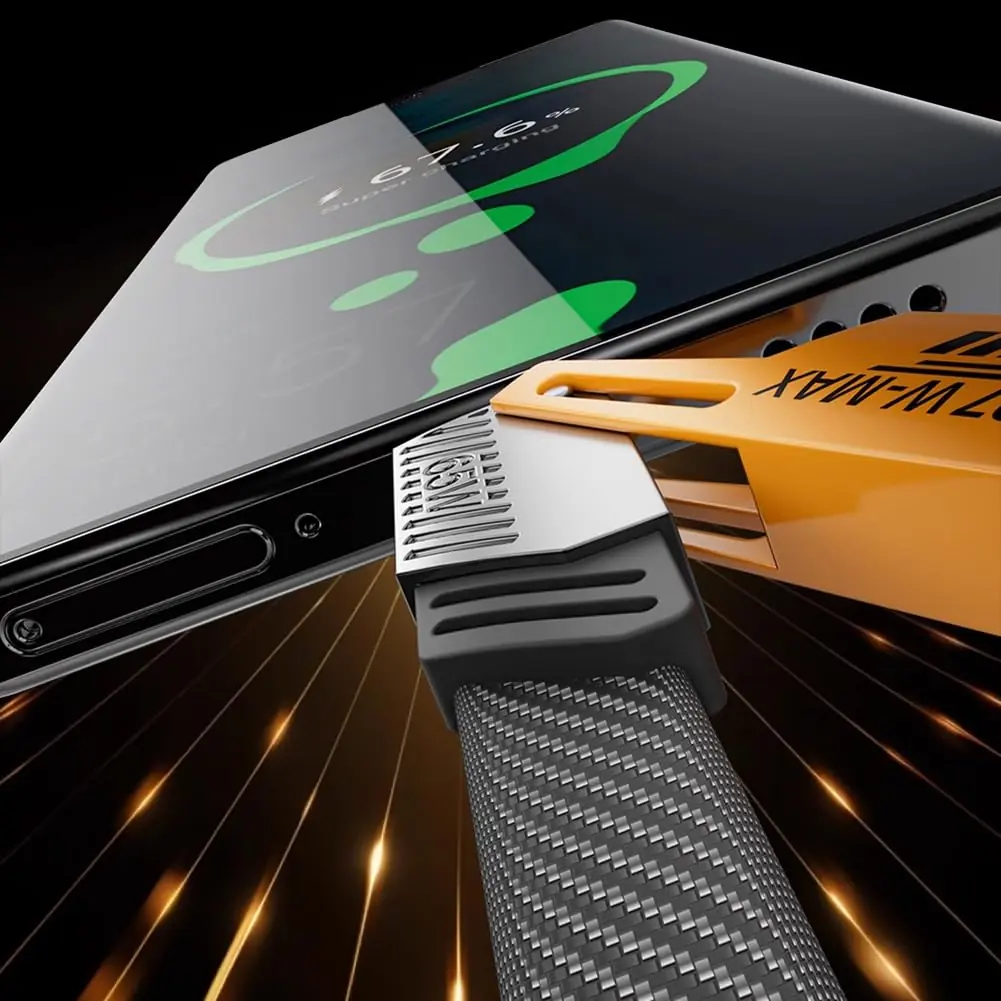         كابل شاحن USB متعدد 15 سم، شحن سريع 65 واط 3 في 1  (Lightning, Type-C & Micro USB)